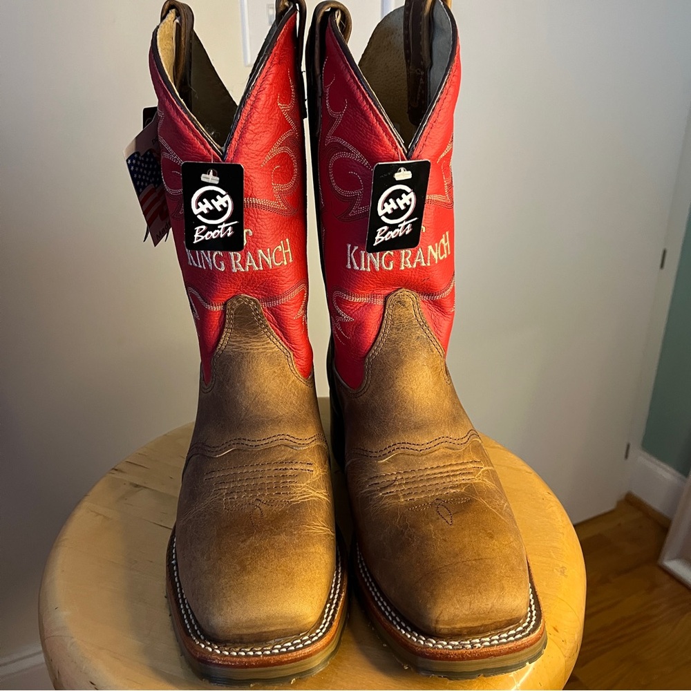 Men’s 7 Double H Black and Red Boots NIB